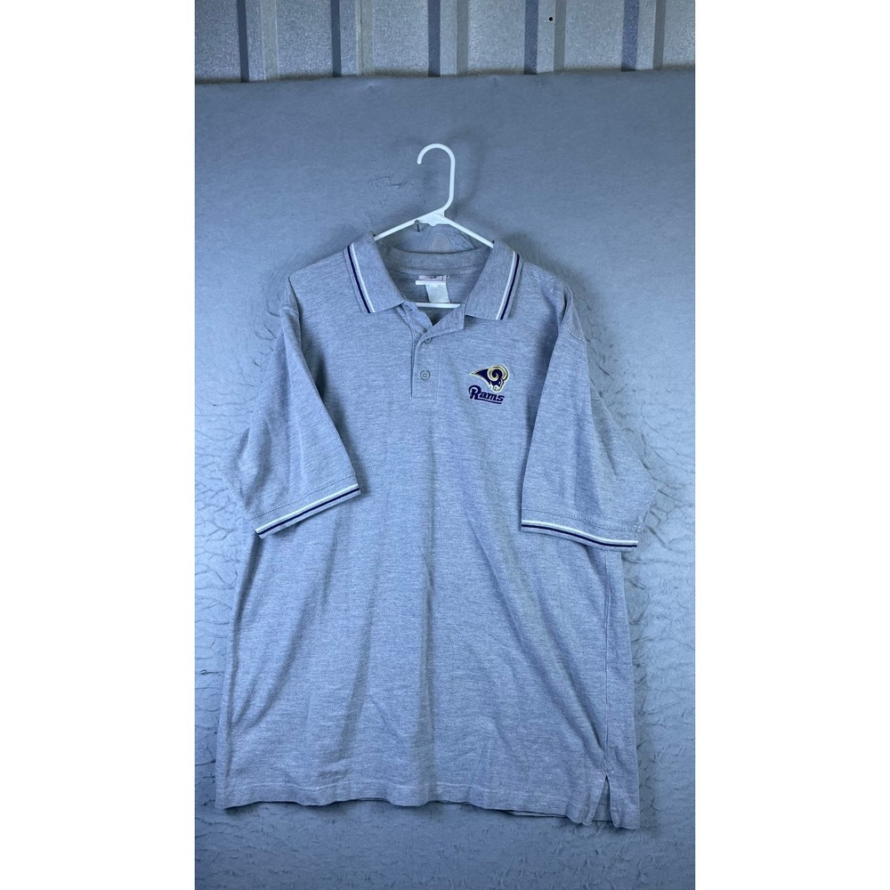 NFL Polo Shirt Mens XL Gray Good St. Louis Los Angeles Rams Embroidered Logo